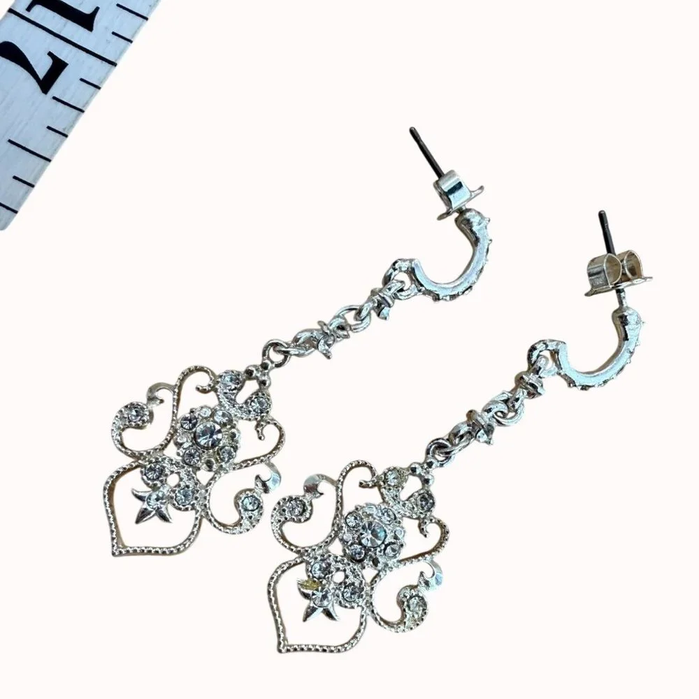 Avon Earrings Dangle Silver Tone Crystal Vintage, Wedding, Prom,‎ Glam,